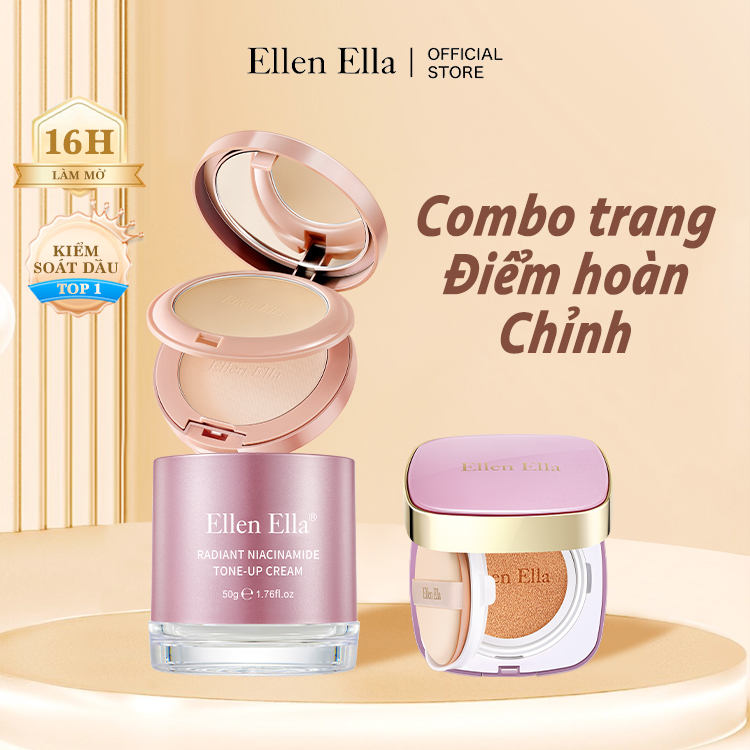 Bộ đôi trang điểm hoàn chỉnh Ellen Ella-Độ che phủ cao - kiểm soát dầu - SPF 30+PA++ -16H Trang điểm lâu trôi - kem nền làm sáng và dưỡng ẩm | Phấn nước Flawless Glow CC | Phấn phủ hai lớp 2 trong 1