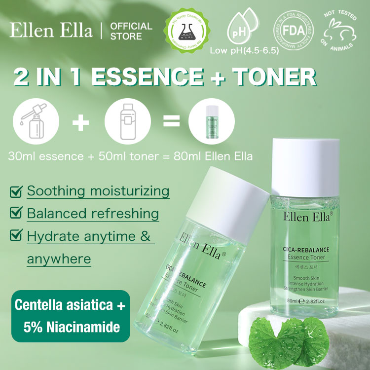 	Ellen Ella Patented Cica-ReBalance Essence Toner 80ml = 30ml serum + 50ml toner - reduce fine lines, redness, acne marks and inflammation - improve sensitive skin