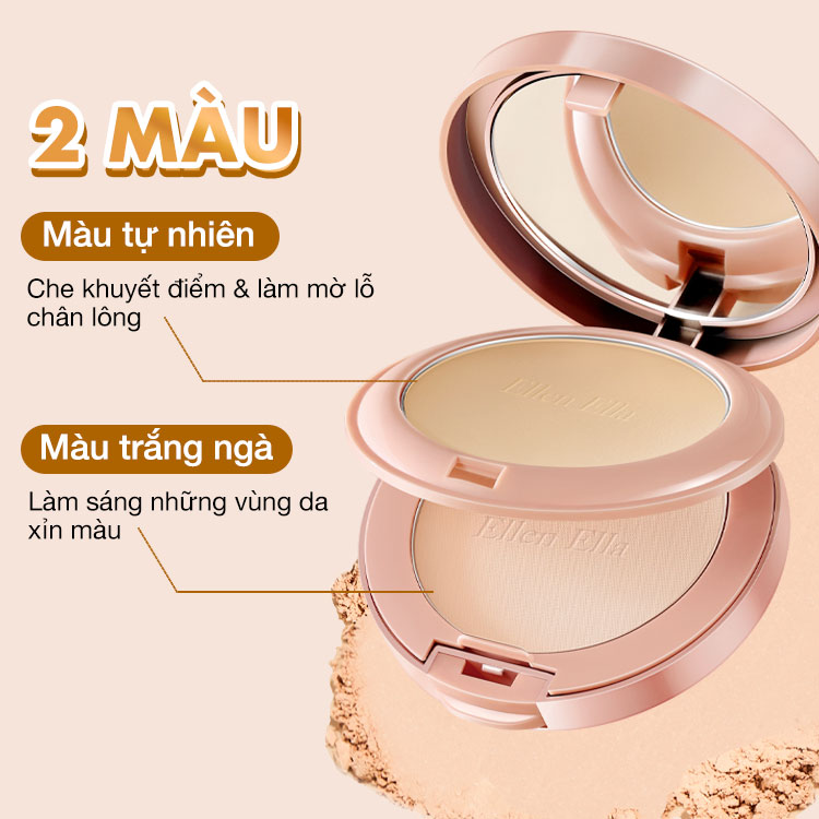 Bột hai lớp Ellen Ella 3 trong 1-Phấn phủ hai lớp Ellen Ella 3 in 1 - Kiểm soát dầu mạnh mẽ, làm sáng và che khuyết điểm SPF25+