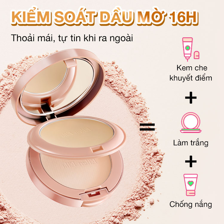 Bột hai lớp Ellen Ella 3 trong 1-Phấn phủ hai lớp Ellen Ella 3 in 1 - Kiểm soát dầu mạnh mẽ, làm sáng và che khuyết điểm SPF25+