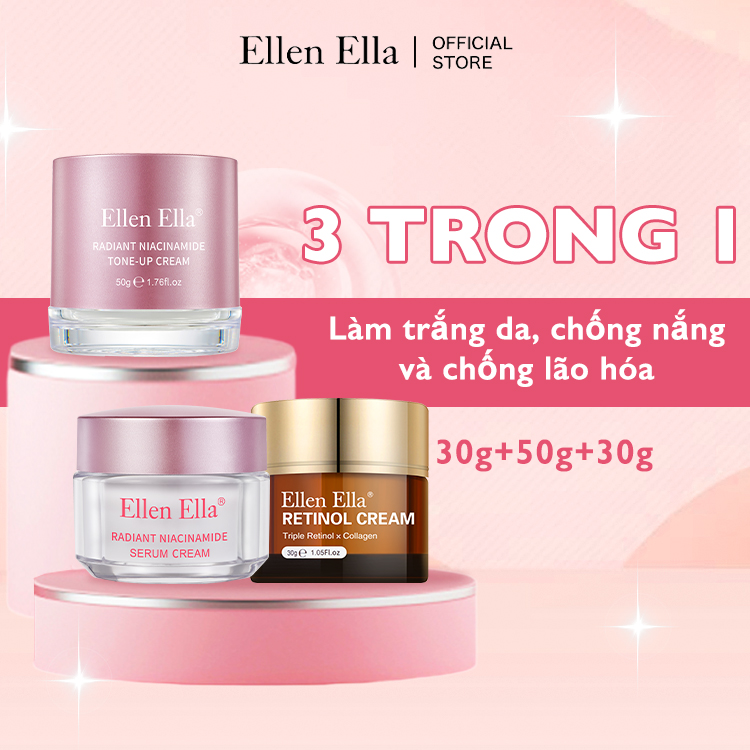 Bán chạy nhất quý này - Ellen Ella Trắng da & Chống lão hóa 3 trong 1 - Xóa tan làn da tối màu và lão hóa - Sử dụng an tâm cho da nhạy cảm - Serum Niacinamide & Retinol & Kem Tone Up - Làm sáng vết thâm, chống nếp nhăn, làm trắng tức thì.