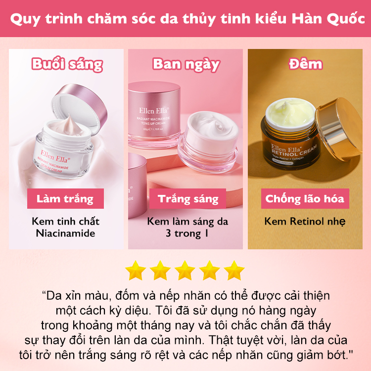 Bán chạy nhất quý này - Ellen Ella Trắng da & Chống lão hóa 3 trong 1 - Xóa tan làn da tối màu và lão hóa - Sử dụng an tâm cho da nhạy cảm - Serum Niacinamide & Retinol & Kem Tone Up - Làm sáng vết thâm, chống nếp nhăn, làm trắng tức thì.